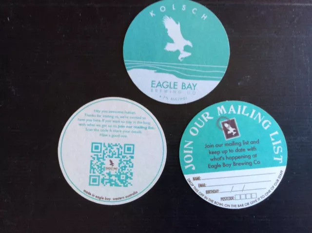 3 different  Eagle Bay Micro Brewery,Western Australia .beer  COASTERS