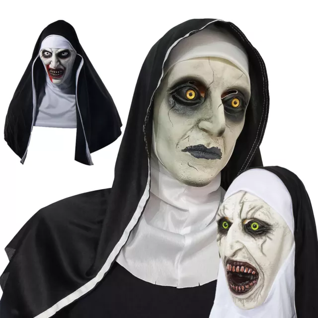 Halloween Scary Nonne Latex Maske Horror Fancy Kleid Party Kostüm Cosplay DE