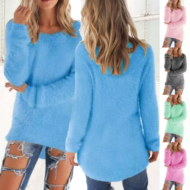 Warmer Winterpullover Für Damen Flauschiger Einfarbiger Pullover Lässiger ❤