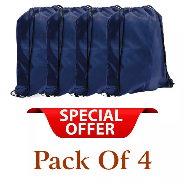 Pack 4 Drawstring Backpack Rucksack Bag For School Gym Sports PE Books Gym 3