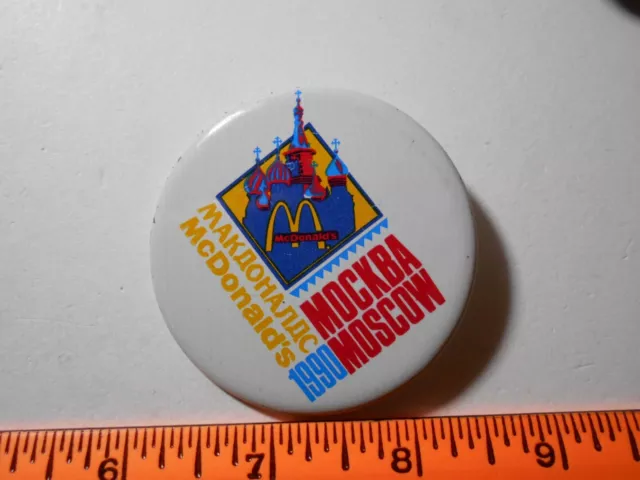 2.25" McDonalds 1990 Moscow Pin-Back Button with White Background