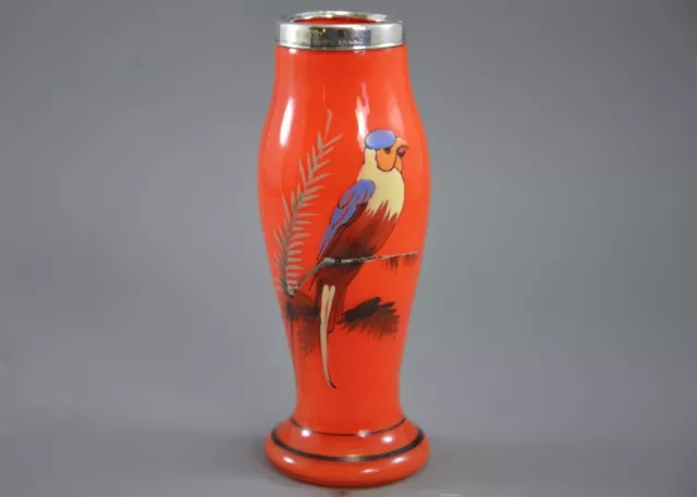 Art Deco Bohemian Tango Parrot Vase 1926 London Sterling Silver Art Glass