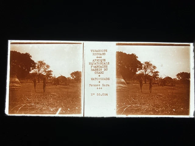FEMMES SARA AFRIQUE PLAQUE VERRE 45x107 VUE STEREOSCOPIQUE VERASCOPE RICHARD