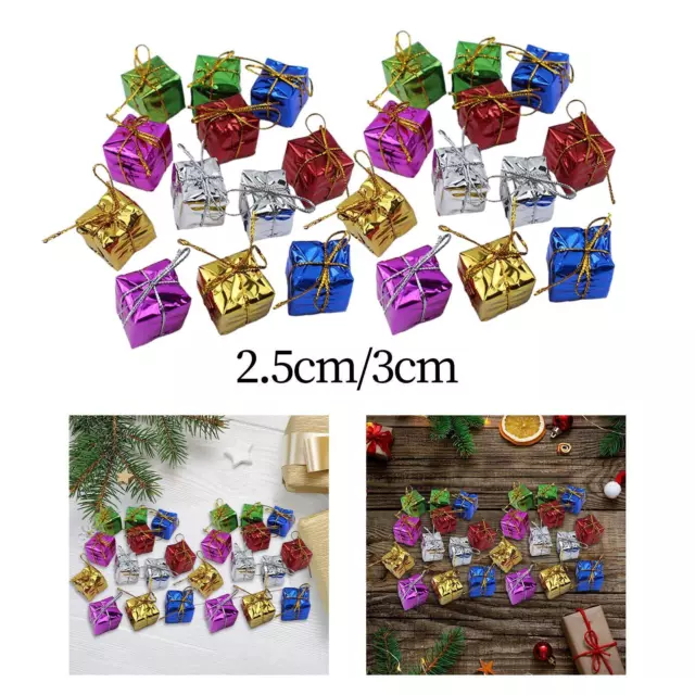 Gift Box Christmas Ornaments 24 Pieces Mini Wrapped Present Boxes Miniature Foil