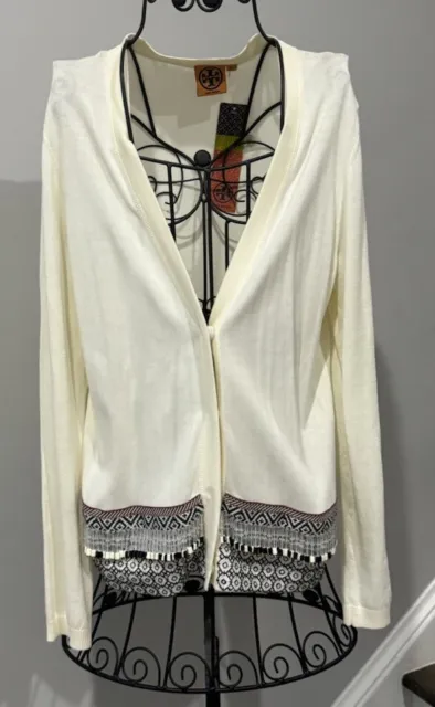 NWT Tory Burch Cotton Ivory Stephanie Cardigan Sweater Size XL