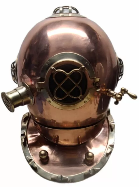 18" Diving Helmet Navy Deep Sea Vintage Divers Helmet Replica with Wood Stand