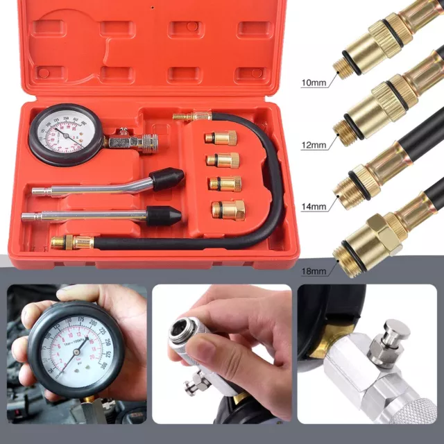 8pcs Petrol Engine Cylinder Compression Tester Kit Gauge Tool Automotive