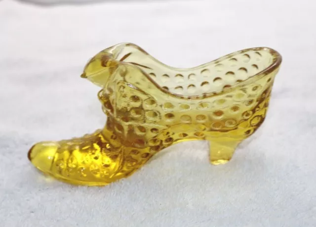 Fenton Amber Glass Cat Shoe Slipper Hobnail Thistle Vase Collectable