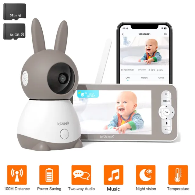 5" Wifi Baby Camera Monitor Wireless Audio Night Vision Surveillance Camera