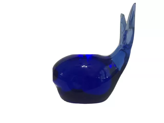 Vintage Art Glass Whale Paperweight Cobalt Blue Ocean Fish Figurine MCM