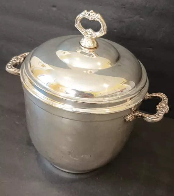 VTG Sheridan Silver Plated EP Brass Ice Bucket Insulated Milk Glass Insert & Lid