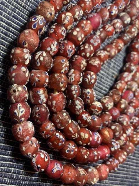 RARE!  Antique Venetian Red Floral Fancy Beads. African Trade Beads