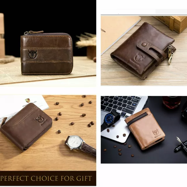 Men's Wallet Genuine Leather Credit Card Holder RFID Blocking Zip Bifold Purse