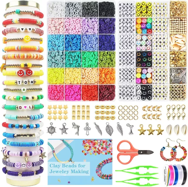 7200 Clay Beads Bracelet Making Kit,24 Colors Spacer Flat Beads for Jewelry Maki
