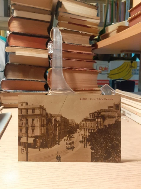 Cartolina Cagliari Corso Vittorio Emanuele 1928 Viaggiata e animata + tram