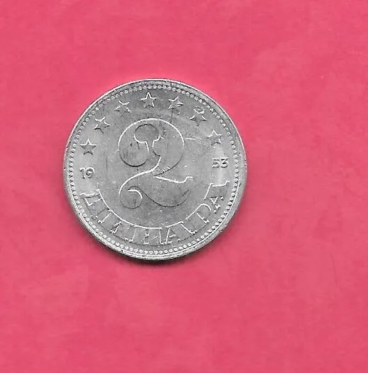 Yugoslavia Km31 1953 2 Dinara  Uncirculated-Unc Mint-Bu Aluminum Old Coin
