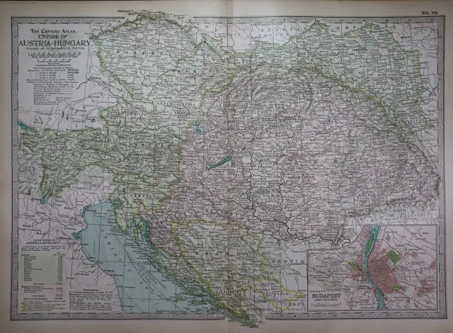 Old 1902 Century Atlas Map ~ AUSTRIA - HUNGARY ~ (12x16) -#1157