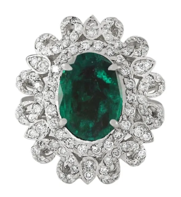 1.90 Carat Natural Zambian Emerald IGI Certified Diamond Ring In 14KT White Gold