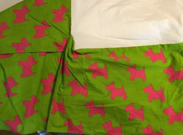 Little Missmatched Green Pink Scottie Dog Twin Bed Skirt Dust Ruffle Miss VGUC