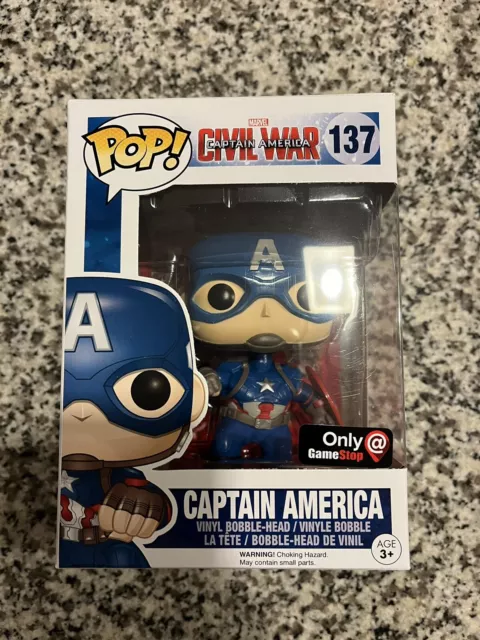 Funko POP! Marvel Civil War Captain America Action Pose #137 GameStop Exclusive