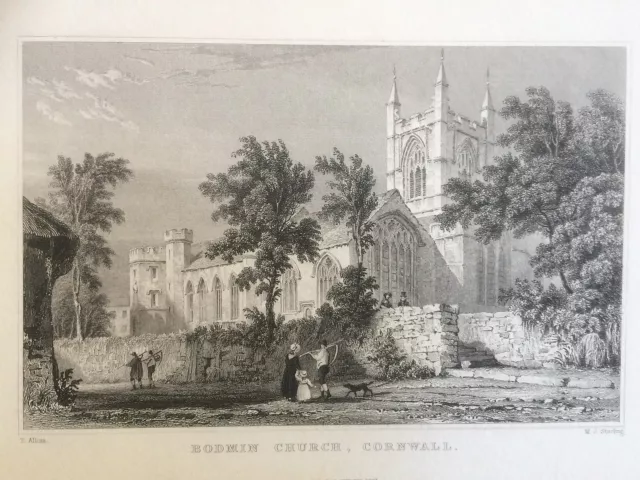 1831 Antique Print;  St Petroc's Church, Bodmin, Cornwall after Thomas Allom