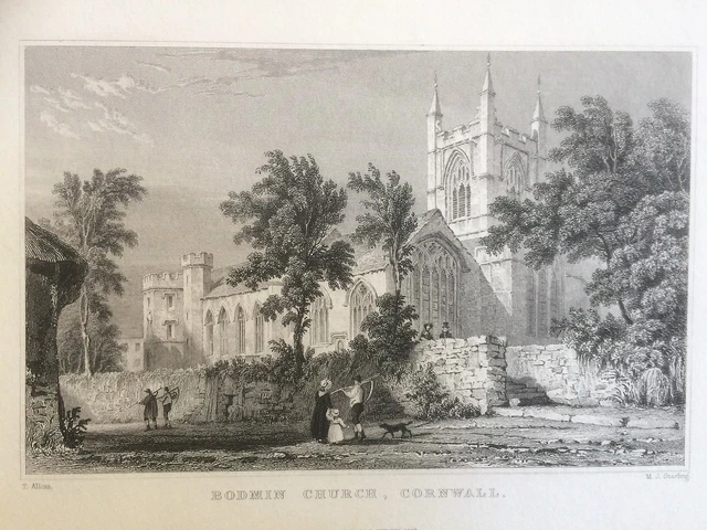 1831 Antique Print;  St Petroc's Church, Bodmin, Cornwall after Thomas Allom