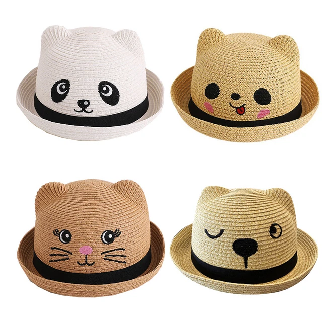 Cappello estivo di paglia neonato bambino bambino bambina cartone animato Fedora berretto da sole vacanza spiaggia