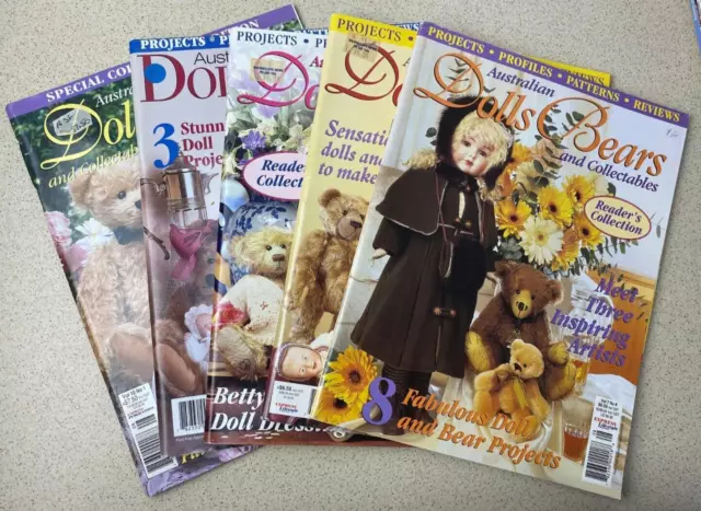 Australian Dolls Bears & Collectables Magazines X 5 Craft Projects Patterns Sew