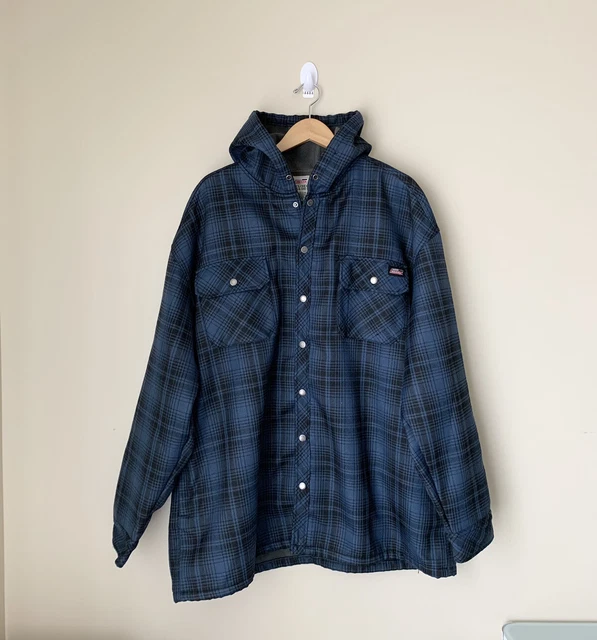 Dickies Men's Fleece Lined Snap Front Shirt Jacket Shacket Size 3XL Hooded Blue