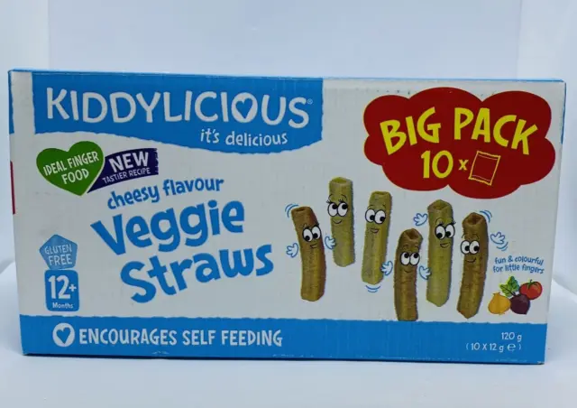 Kiddylicious Veggie Straws Cheesy Box 10x 12g Gluten Free 12 Months + Exp 04 24