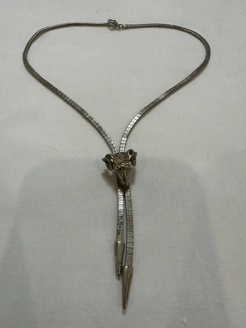 Collier Mi-long En Argent Massif 925 Tête De Bélier - Vintage - Occasion