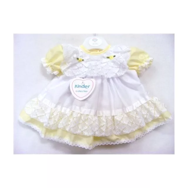Baby Girls Traditional Romany Lemon & White Frilly Lace & Sparkle Ribbon Dress