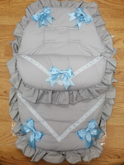 Baby Jungen grau & blau Luxus großes Band Fuß Muff gemütliche Zehen Kinderwagen Nest