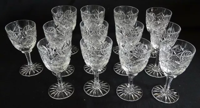American Brilliant Pinwheel & Hobstar Set of 13 Cordial Stems 3 3/4" Buzz Saw