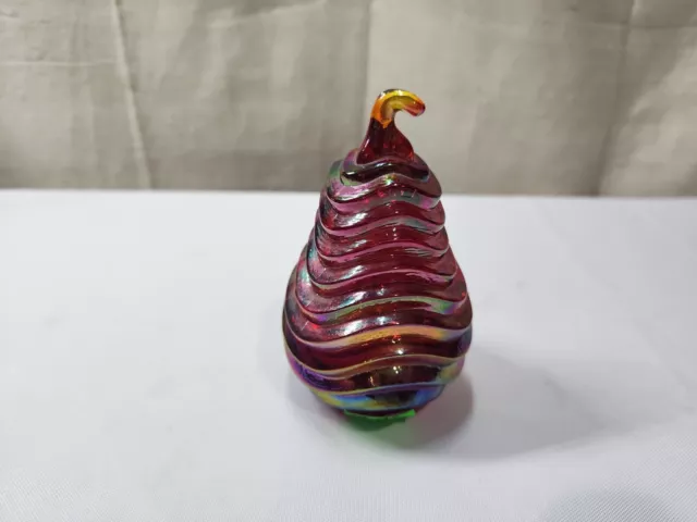 Fenton Art Glass 1993 Red Carnival Iridescent Pear Covered Trinket Box