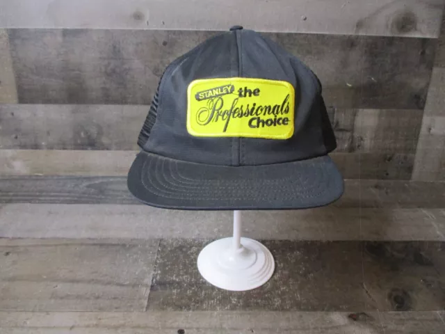 Vintage Stanley Tools Snap Back Hat Black Pro Fit Trucker Cap Mesh Back Made USA