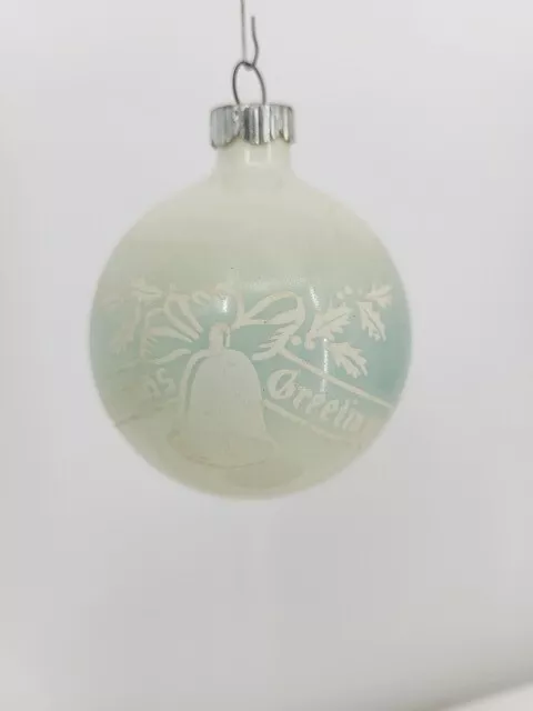 VTG Unsilvered Ombre Christmas Greetings Stencil Ornament ~ Shiny Brite ~ 2-1/4"