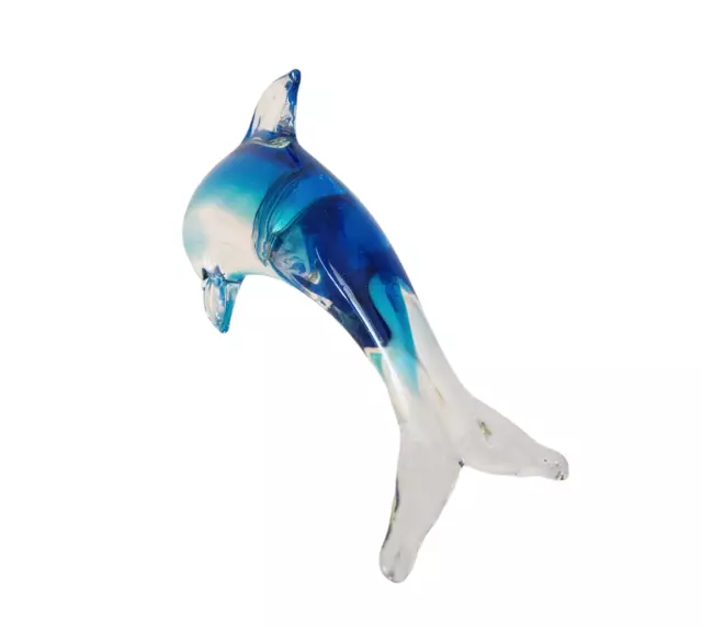 Hand Blown Murano DOLPHIN FIGURINE Art Glass Aqua Blue No Chips Cracks 9.75" 3