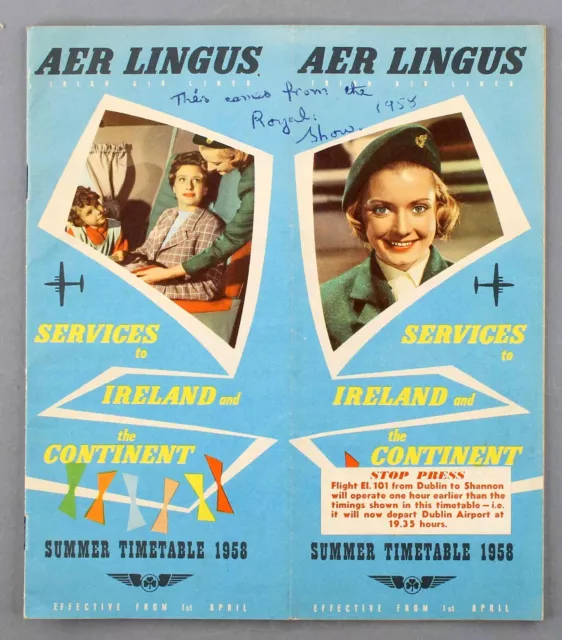 Aer Lingus Airline Timetable Summer 1958 Irish Air Lines Route Map