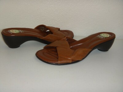 EARTH SPIRIT GELRON Women's Wedge Slip-on Sandals Open Toe Brown Leather Size 10 $18.99 - PicClick