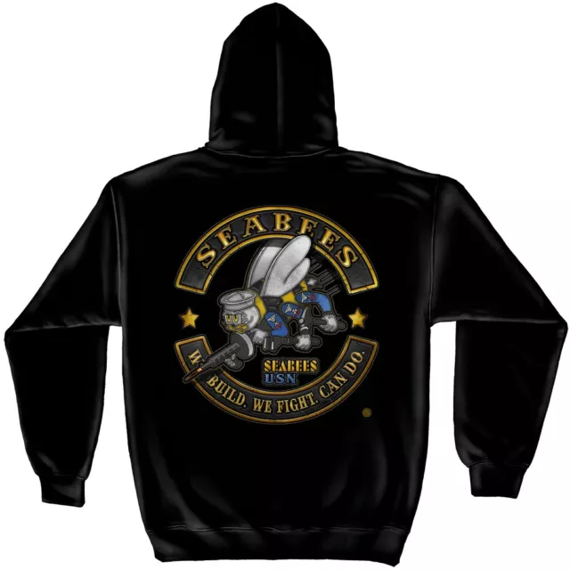 USN US Navy Seabees Biker MC Hoodie Sweatshirt Black