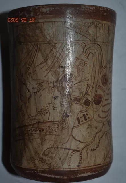 MAYAN VASE, CODEX, gods, GLYPHS 6" PROV