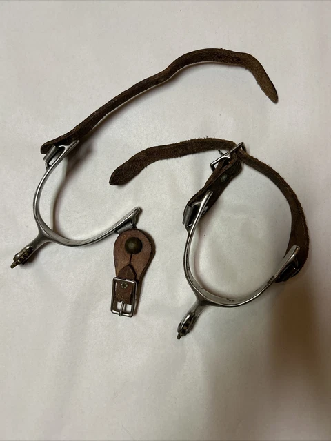 Vintage Spurs Set Horse Equine Riding Cowboy Boots Old Leather Show Accessory￼￼￼