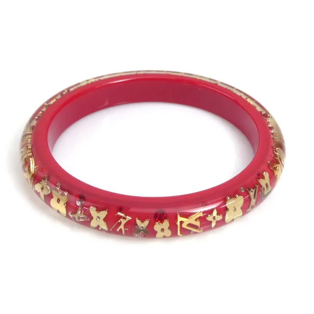 Auth LOUIS VUITTON Monogram Inclusion Bangle Bracelet Red/Gold Plastic - h30094f