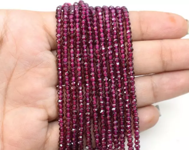 2 Strands Lot Aaa++ Natural Rhodolite Garnet 3-4 Mm Rondelle Gemstone Beads