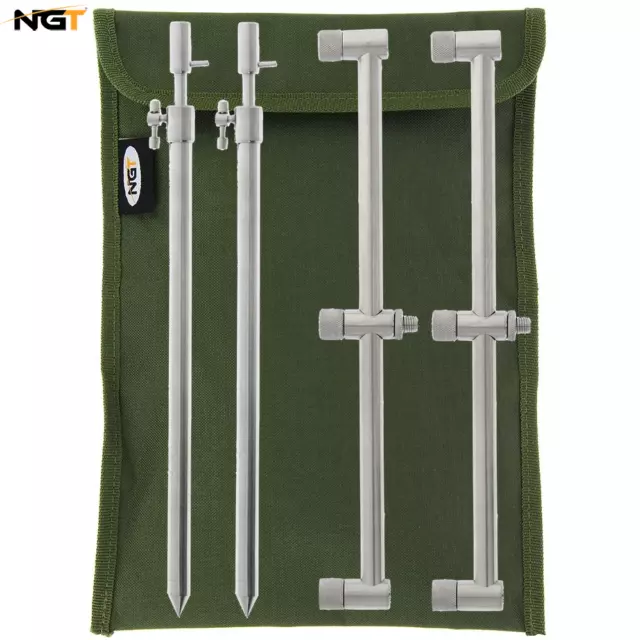 NGT Carp Fishing 2x 30-50cm Stainless Bank Stick + 2x 3 Rod Buzz Bars Set Up