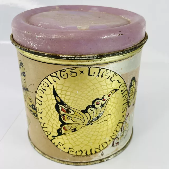 VTG Cummings Lime Mints Candy Tin Half Pound Litho Butterfly Advertising Antique