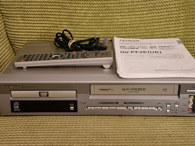 HITACHI DV-PF2E DUAL Deck VCR VHS / DVD Player Combo Silver with Remote ...