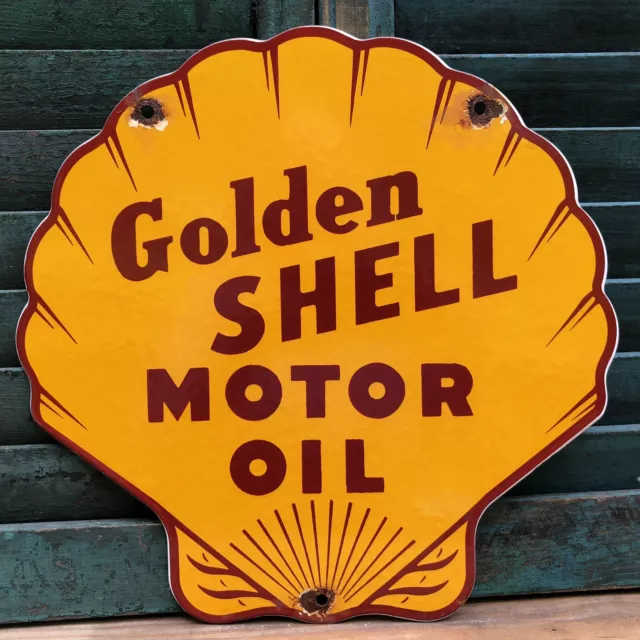 Vintage Golden Shell Motor Oil Clam Porcelain Sign Gas Pump Gasoline