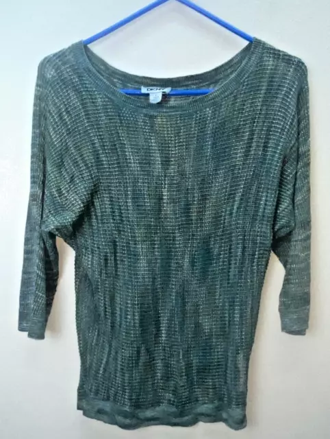 dkny mesh 3/4 Length Sleeve Open Knit SeeThrough Tie Dye Blouse Sweater Top
